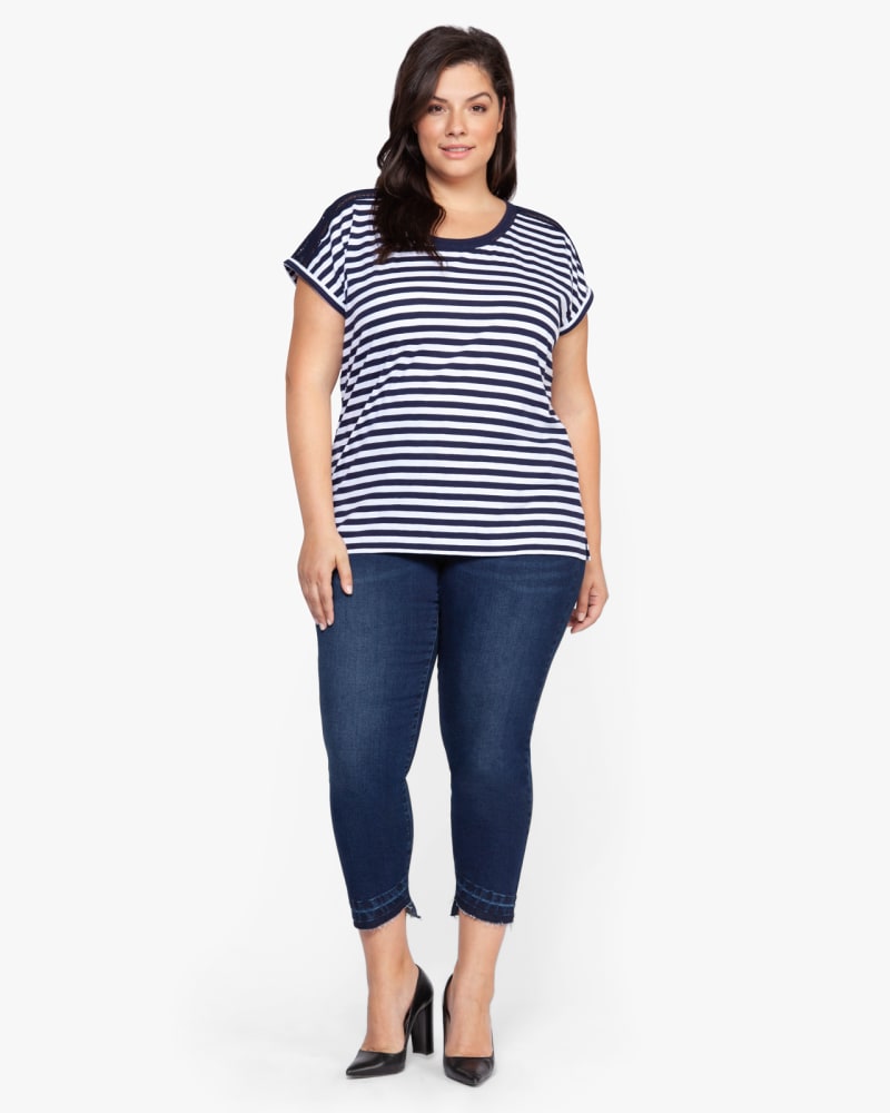 Plus size model wearing Catherine Crochet Shoulder Tee by Dex Plus | Dia&Co | dia_product_style_image_id:131078